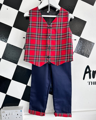 Tartan And Navy Waistcoat and Trousers Set (0mnths - 10yrs)