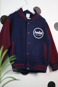 Kids Personalised Varsity Jacket Navy Burgandy