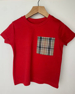 Red Tartan Pocket T-Shirt (0mnths - 14yrs)