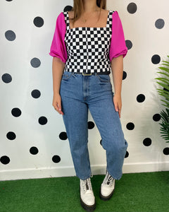 Adult Checkerboard Puff Sleeve Top (2 colours)