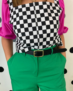 Adult Checkerboard Puff Sleeve Top (2 colours)