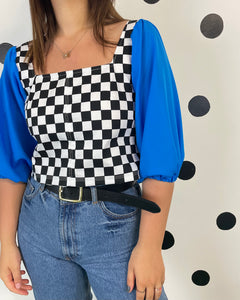 Adult Checkerboard Puff Sleeve Top (2 colours)