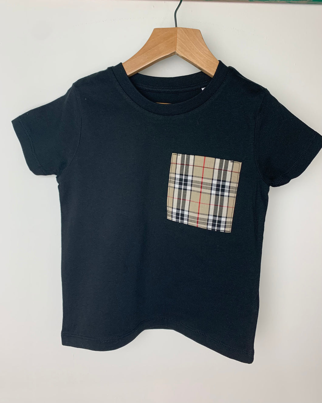 Black Tartan Pocket T-Shirt (0mnths - 14yrs)