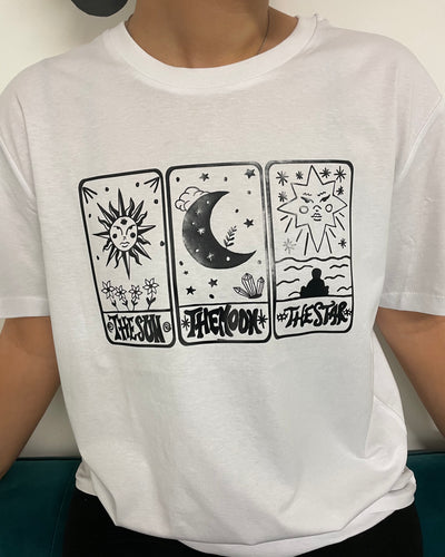 White Tarot T-shirt: Sun, Moon, Star