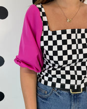 Adult Checkerboard Puff Sleeve Top (2 colours)