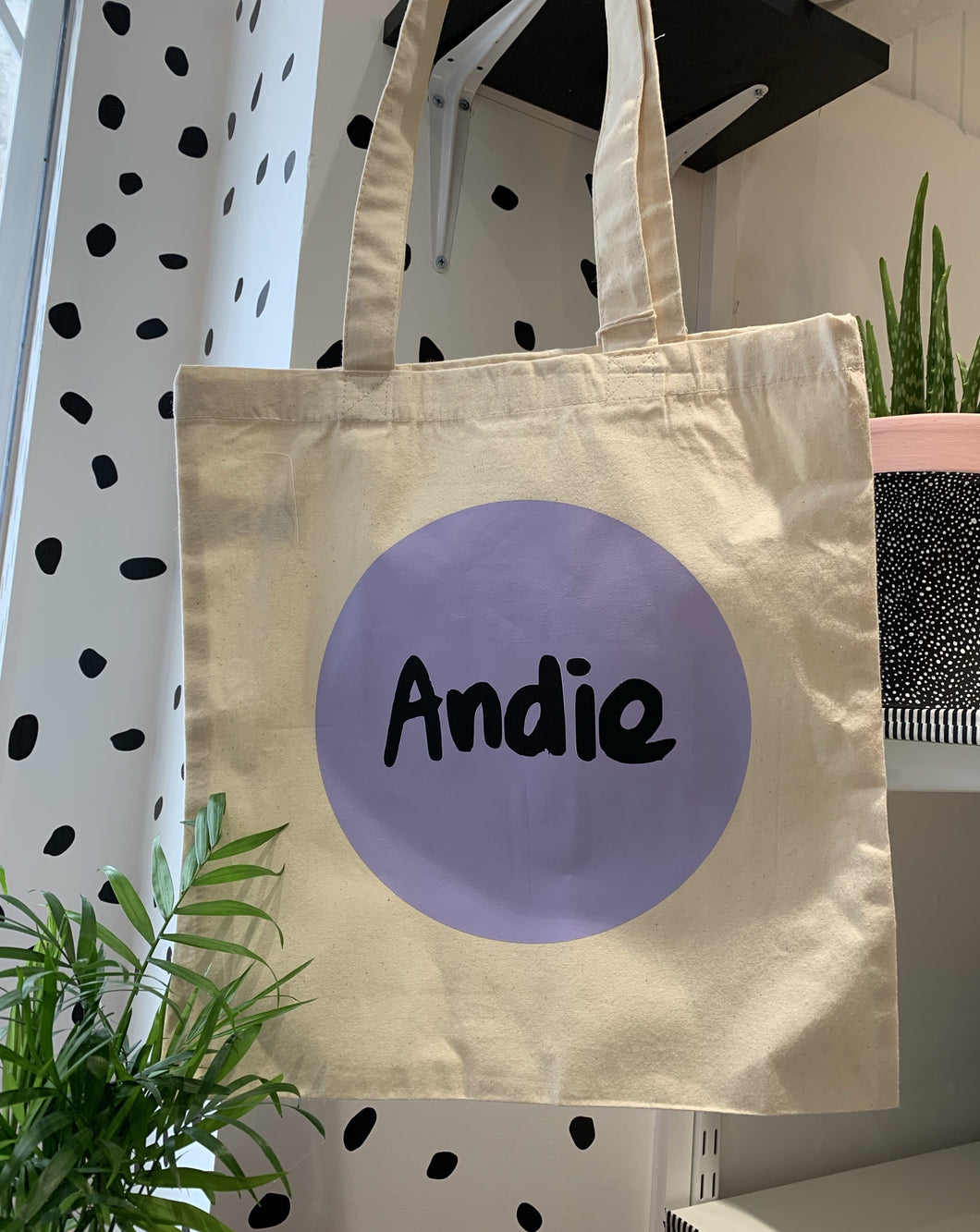 ANDIE Lilac Logo Print Tote Bag