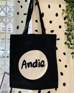 ANDIE Black and White Logo Tote Bag