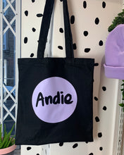 ANDIE Black and Lilac Logo Tote Bag